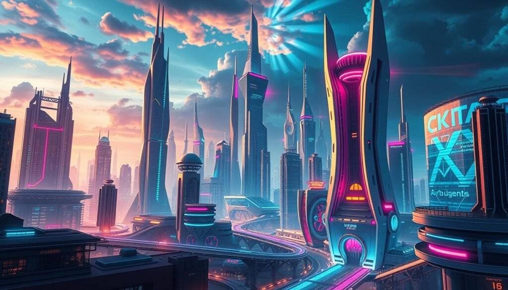 Create a futuristic cityscape with Canva Magic Studio