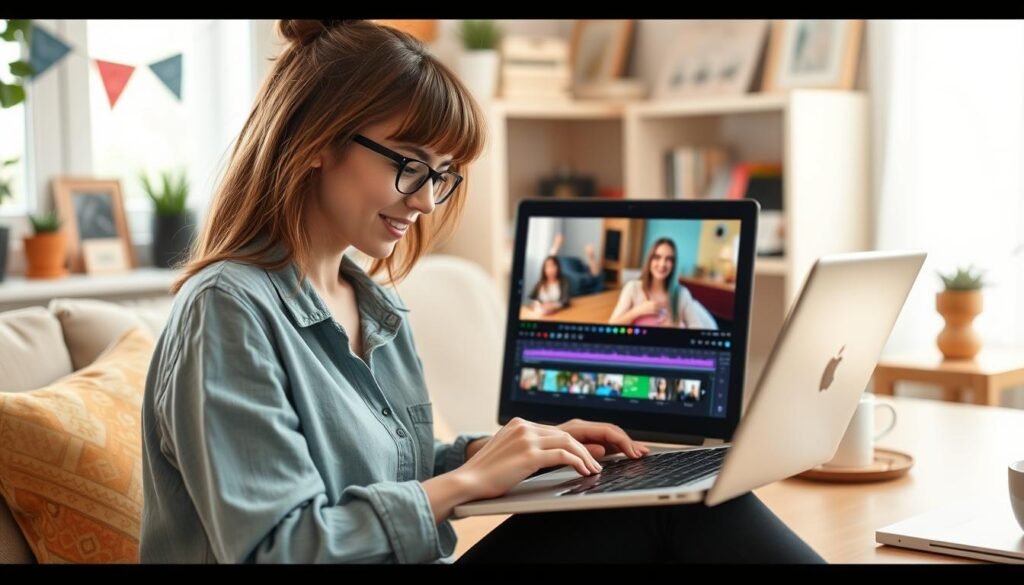Create an image of a blogger using InVideo to edit a video