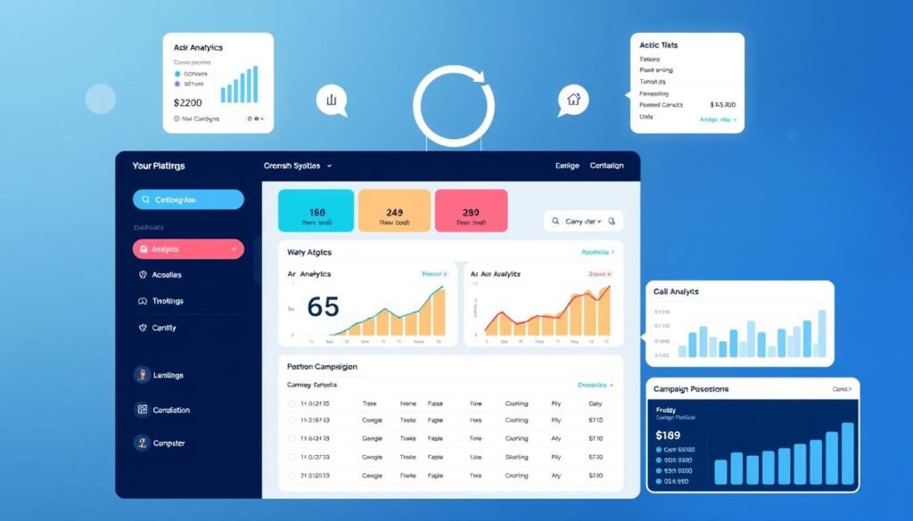 Generate an image of a cutting-edge telecom platform dashboard with advanced analytics and campaign management features.