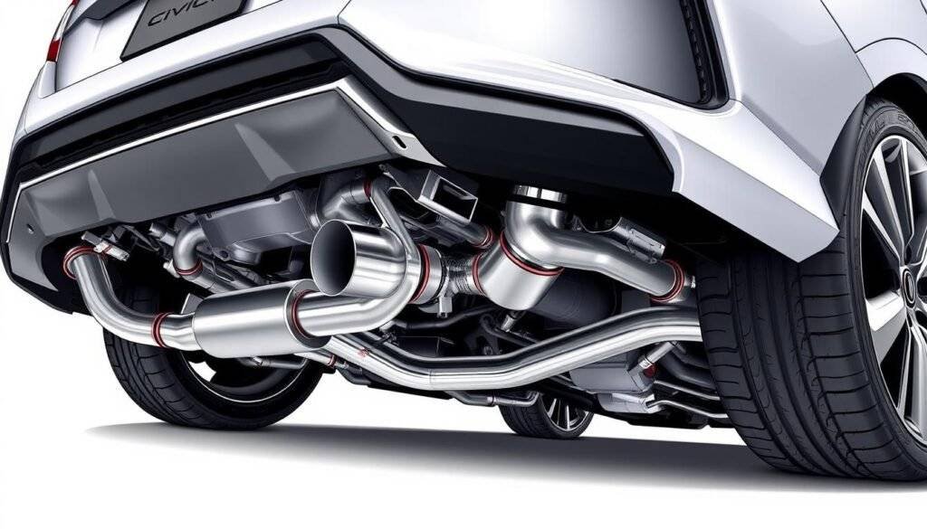 Generate an image of a high-performance exhaust system for a Honda Civic Si.