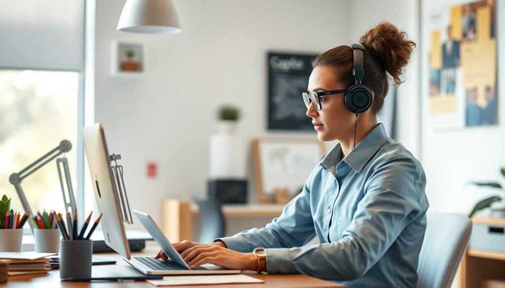 Generate an image of a marketer using Copy AI to create marketing copy.