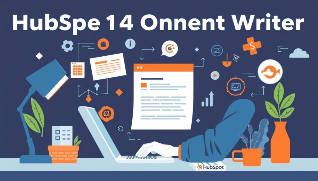 Generate an image of a marketer using HubSpot's AI Content Writer to create SEO-optimized blog content.