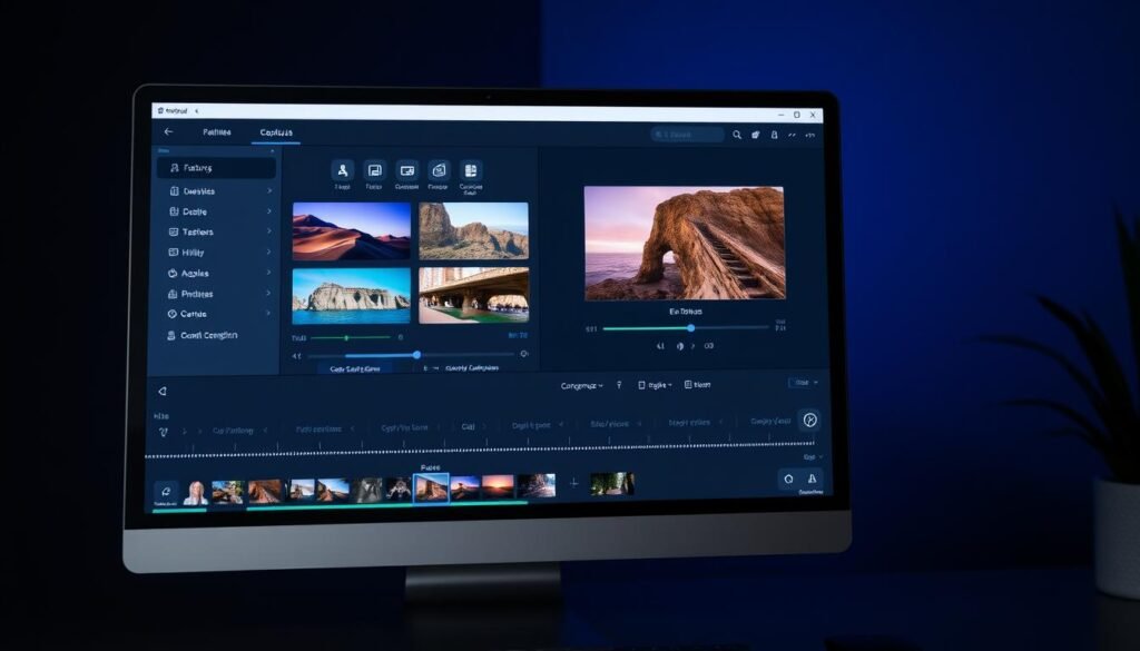 Generate an image of the CapCut app interface on a desktop screen, showcasing its editing features.