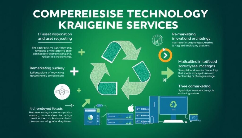 Generate an image representing comprehensive technology xchange services, including IT asset disposition and recycling, and remarketing.