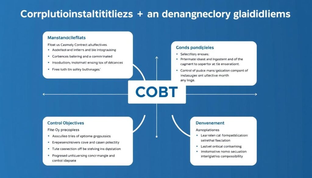 Generate an image representing the COBIT framework's control objectives and management guidelines.