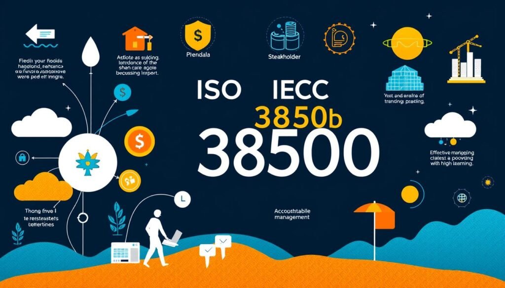 Generate an image representing the ISO/IEC38500 standard for corporate governance of IT.