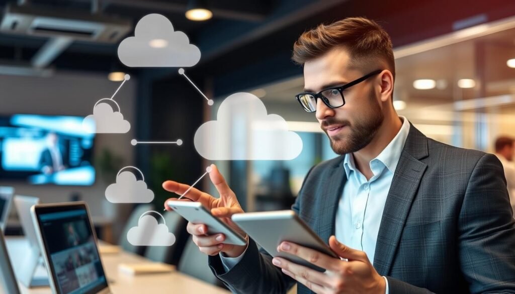 Image of a business professional using cloud computing services