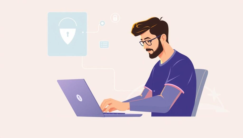 Image of a person using a laptop with a VPN connection