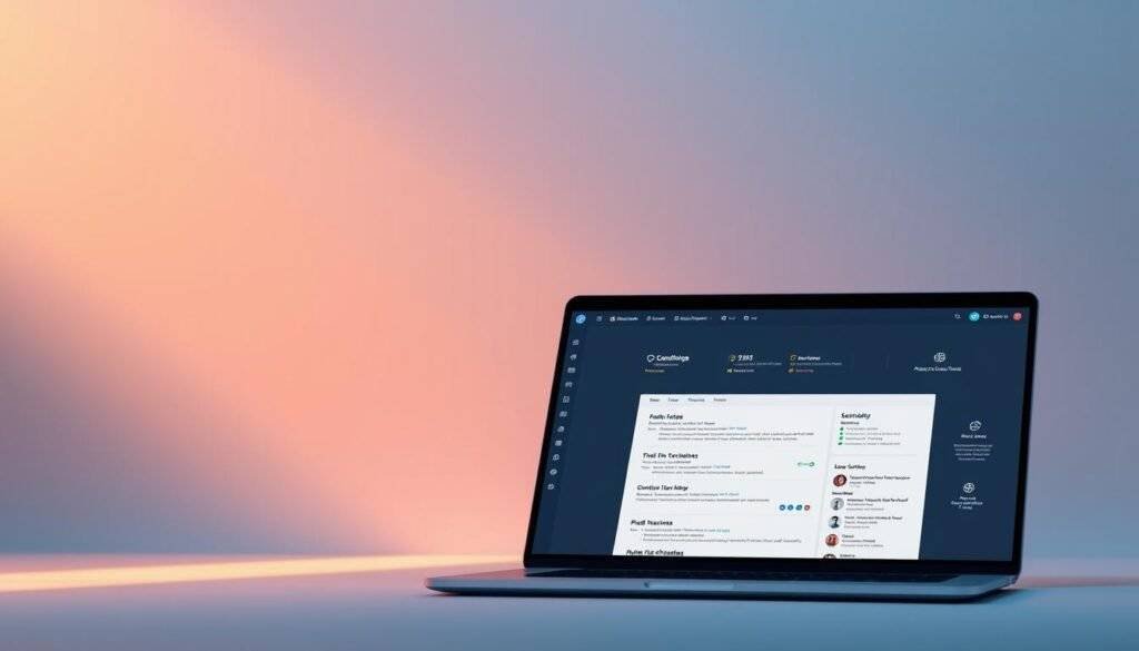 A modern, sleek AI resume generator interface with a clean, minimalist design. In the foreground, a user-friendly dashboard showcases customizable resume templates, skill assessments, and job-matching algorithms. In the middle ground, a laptop screen displays a visually striking resume, its sections and formatting highlighted by subtle animations. In the background, a serene gradient backdrop evokes a professional, tech-savvy atmosphere. Warm, directional lighting casts a soft glow, creating depth and emphasizing the key features. The overall impression is one of efficiency, intelligence, and a tailored job search experience for Pakistani job seekers. "articles Stock"