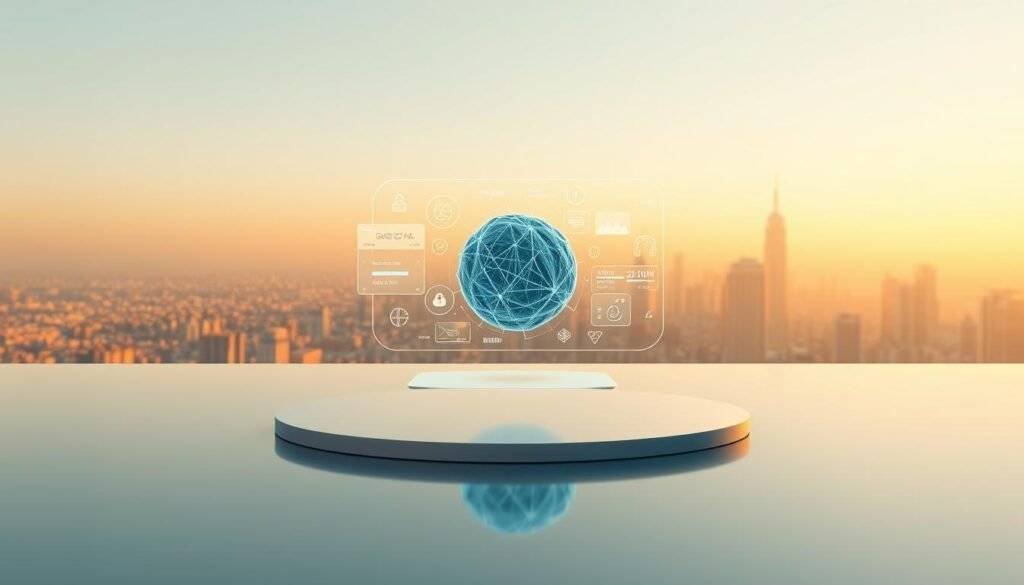 A serene and minimalist digital workspace with a sleek, open-source software interface. In the foreground, a high-resolution 3D model of a generative AI model hovers above a polished, reflective surface. The middle ground features a stylized, holographic display showcasing various open-source image generation capabilities, with subtle animations and dynamic visualizations. The background depicts an expansive, futuristic city skyline bathed in a warm, golden light, creating an atmosphere of technological innovation and progress. The overall scene conveys a sense of cutting-edge, articles Stock open-source image generation.