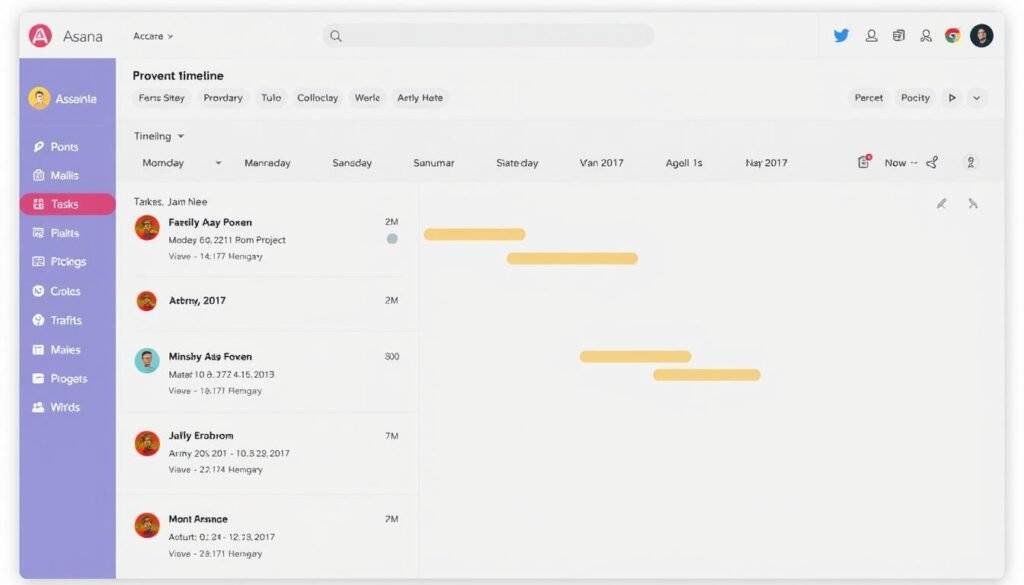 Generate an image of Asana's dashboard showing a project timeline