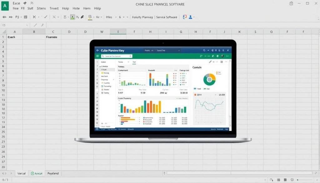 Generate an image of Cube financial planning software interface on Excel.