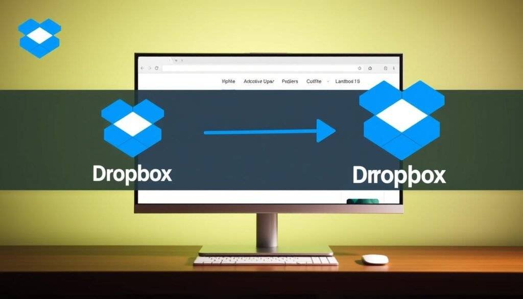 Generate an image of Dropbox's user interface on a desktop screen, highlighting its file synchronization features.