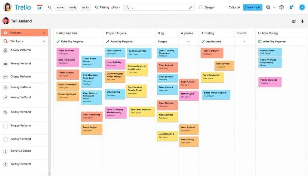 Generate an image of Trello's Kanban board showing tasks and cards