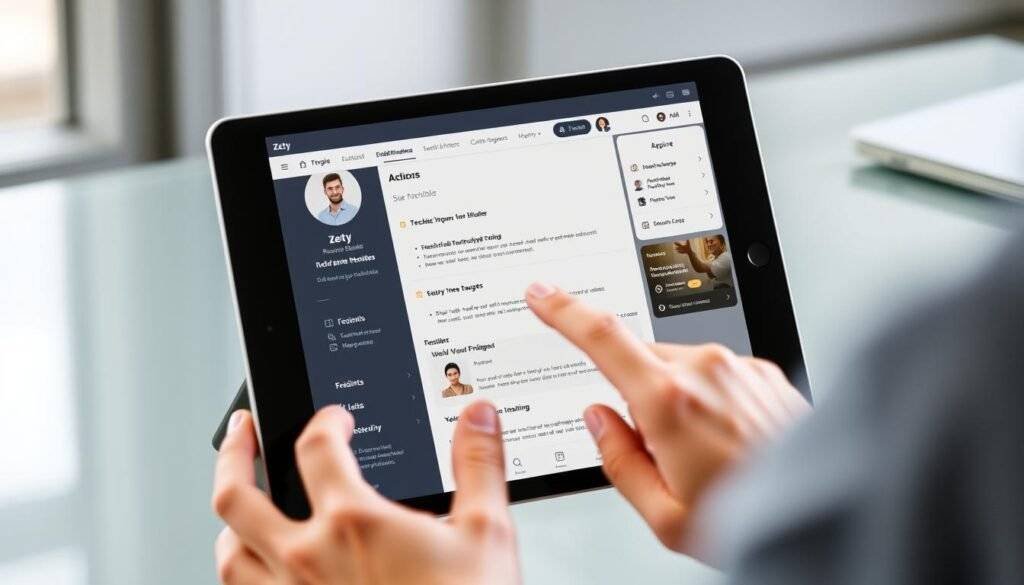 Generate an image of Zety's resume builder in action on a tablet