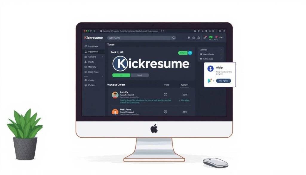 Generate an image of a Kickresume interface on a desktop screen