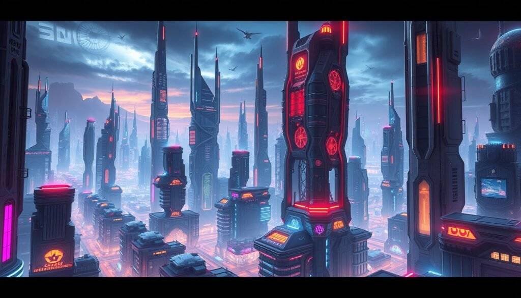 Generate an image of a futuristic cityscape using ComfyUI