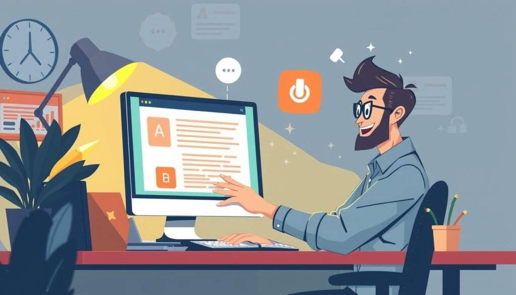 Generate an image of a marketer using HubSpot's AI Copy Generator to create ad copy.