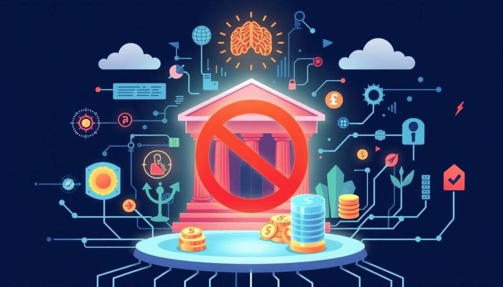 Generate an image representing the concept of anti-money laundering in banking, incorporating elements of machine learning and technology.