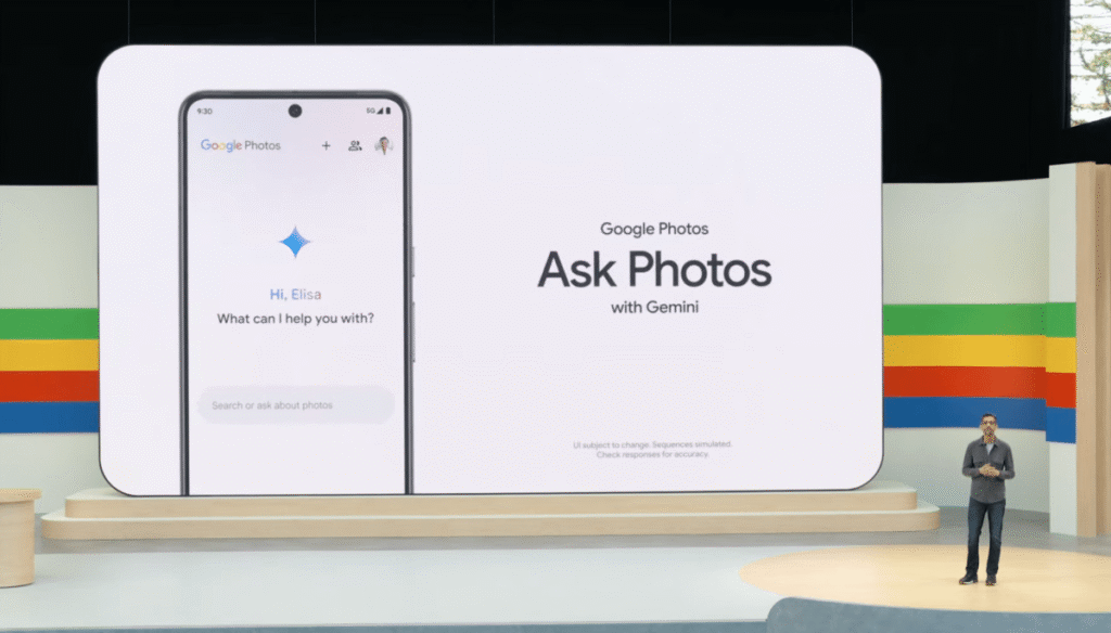 Google Pictures brings its prompt-based modifying function to India, Australia and Japan Sundar Ask Photos Gemini IO 2024