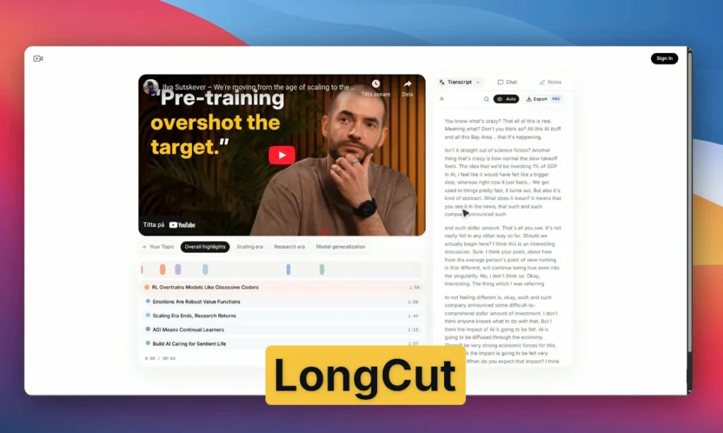 LongCut omvandlar långa YouTube-videor until kortare höjdpunktsklipp longcut highlight long video.webp